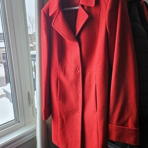 Benetton - Women's Red Wool Pea Coat - Size 44 (8-10)